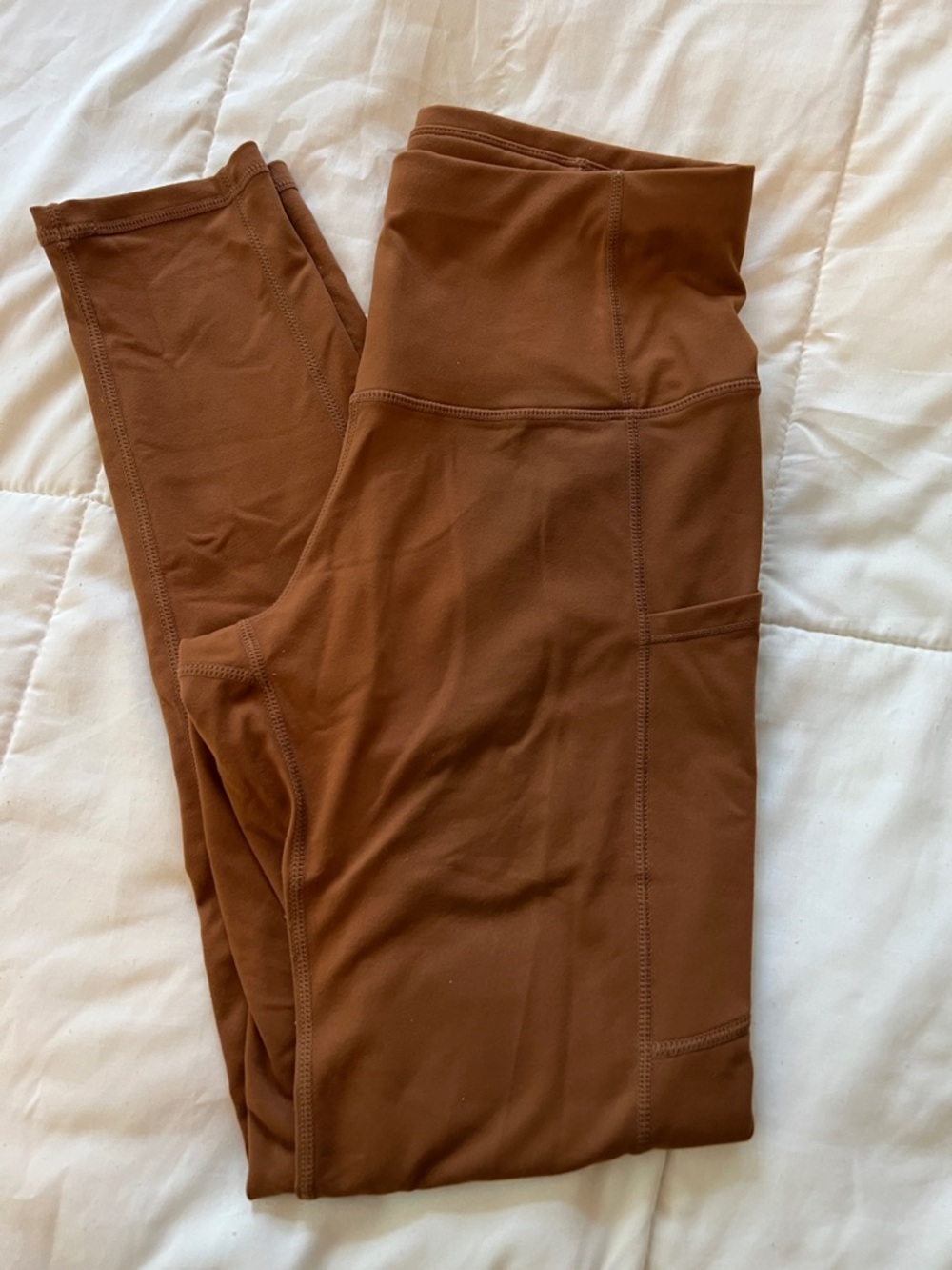 High-Waist Brown Active Leggings with Side Pocket